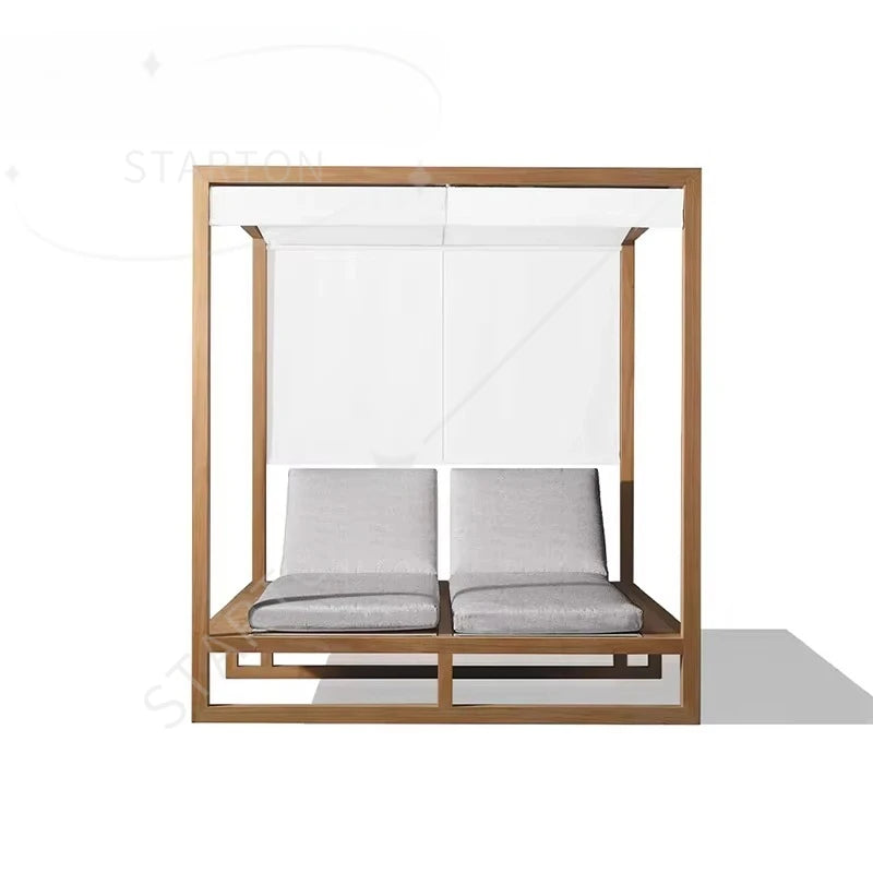 High Quality Luxury Hotel Outdoor Sunbed All-Weather Beach Lounge Bed with Canopy Waterproof Daybed for Garden or Pool Use