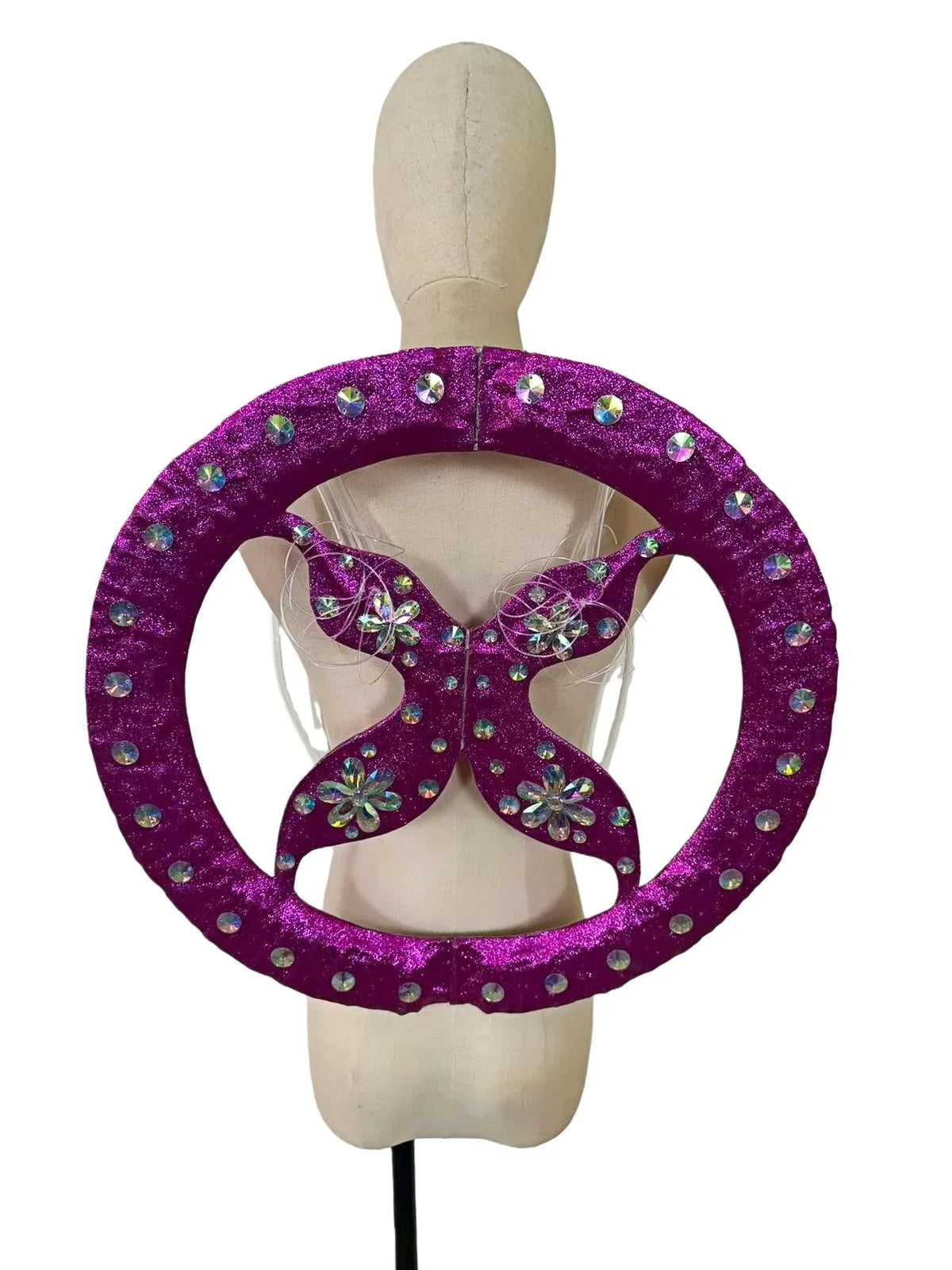 Rhinestone-Embellished Feather Backpiece Frame with Harness