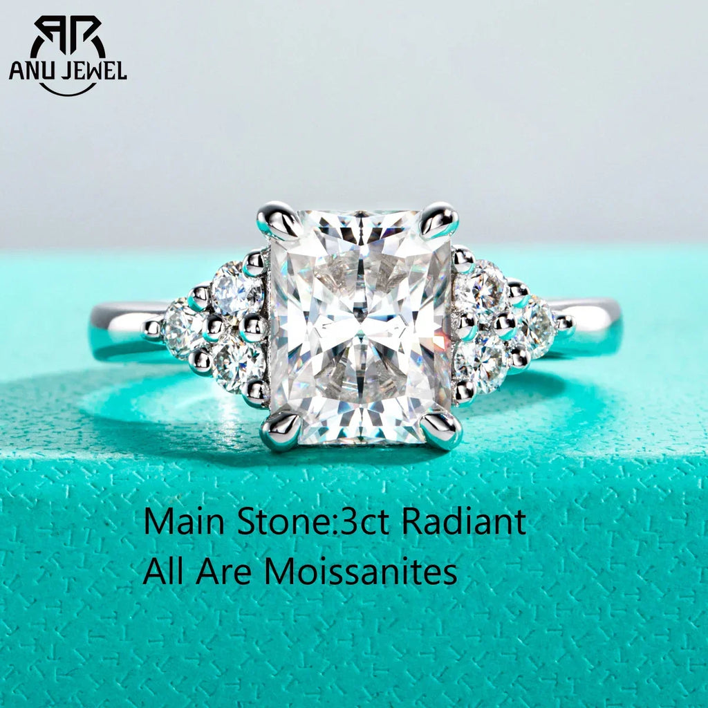 AnuJewel 3ct Radiant Cut D Color Moissanite Engagement Ring 18K Gold Plated Luxurious Wedding Ring Women Jewelry Wholesale