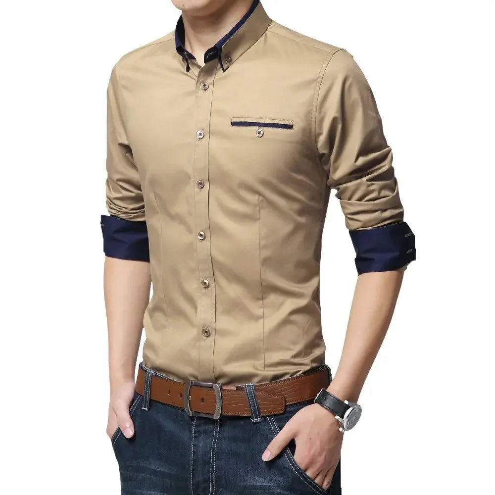 TFETTERS Newest Cotton Men Shirt Casual Shirt Long Sleeve Solid Color Regular Fit Plus Size Men&#39;s Shirts