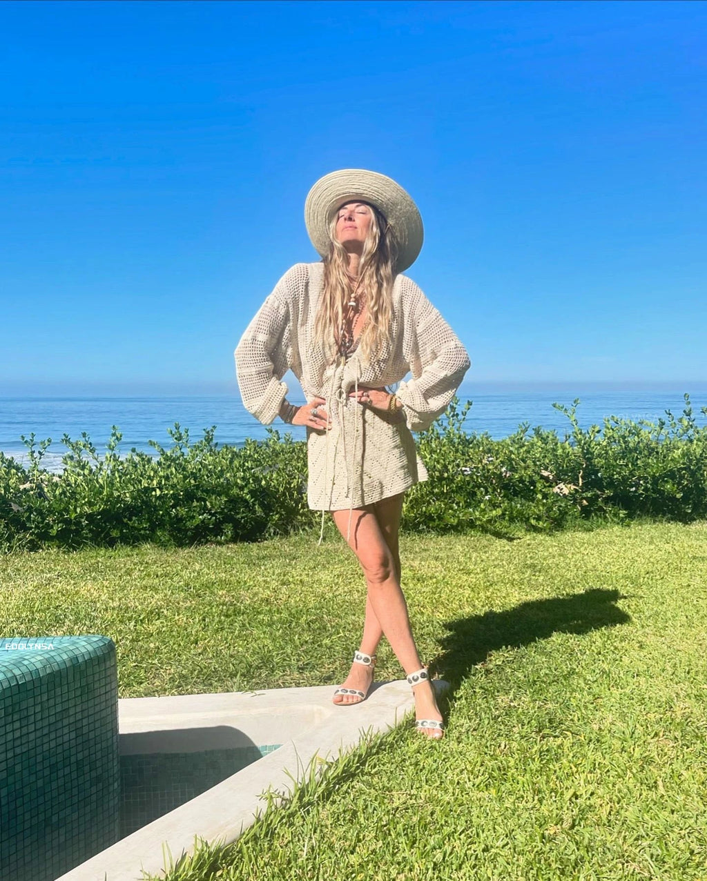 Sexy Deep V-neck Lace-up Bell Sleeve Knit Mesh Hollow Out Beach Mini Dress 2025 Summer Swimsuit Cover Up Women Casual Tunic K14 Luxlife Brands