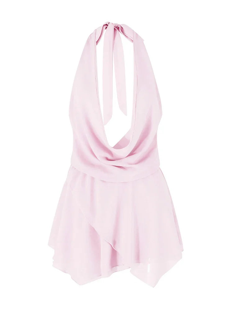 Cassandra Draped Backless Halter Mini Dress