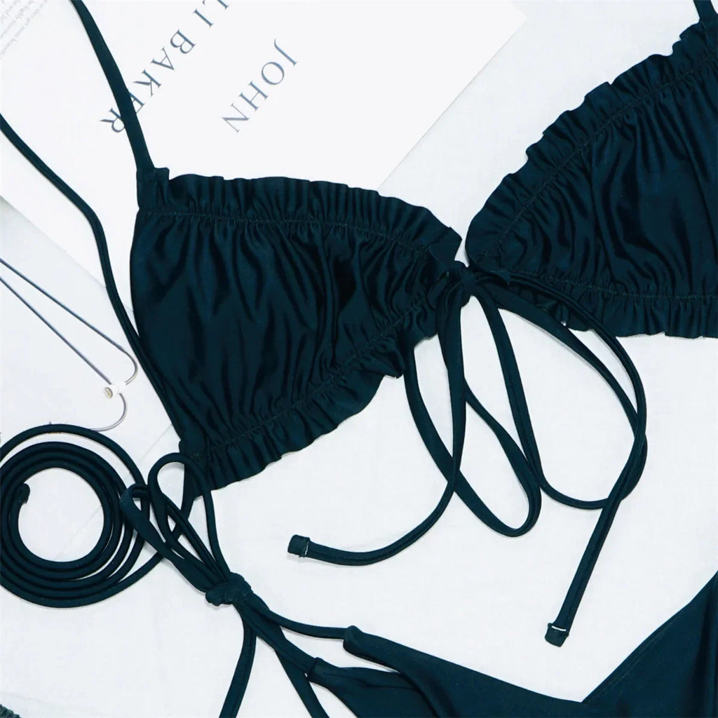 Bikinis 2025 Woman 3 Colors Sexy Ruffled Frilled Bikini Women Swimwear Female Swimsuit Two-piece Bikini set Lace Up Bathing Suit