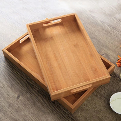 Bamboo Wooden Tea Tray Rectangular Solid Wood Serving Tray Kung Fu Tea Cup Tray With Handle Wooden Dinner Bread Fruit Food Plate