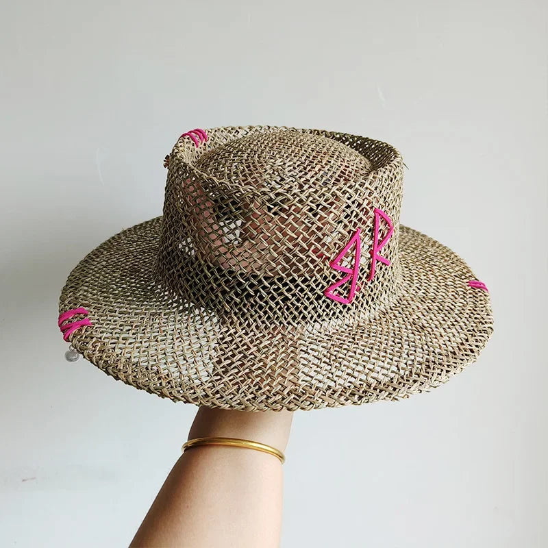 Designer French Elegant Women's Summer RB Letter Straw Hat Wide Brim Breathable Sun Protect Fashionable Beach Vacation Sun Hat Luxlife Brands