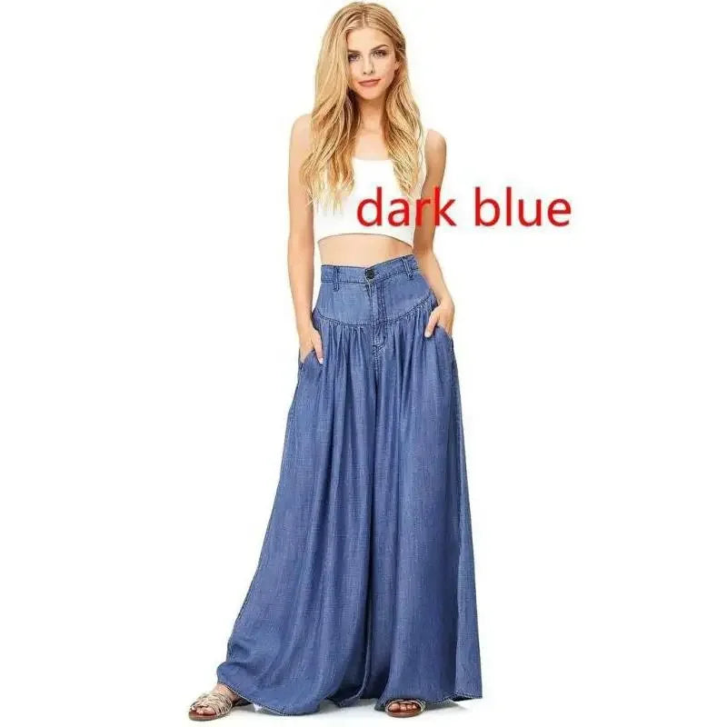 Women's Casual Cotton Linen Jeans Fashion Solid Colour Wide-leg Pants Ladies Loose Plus Size High Waist Long Trousers LUXLIFE BRANDS