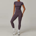 Hearuisavy Women 2 Piece Sport Pants Set Gym Sportswear Workout Short Sleeves Female Push Up Yoga Pants Running Fitness Clothing Luxlife Brands
