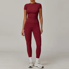 Hearuisavy Women 2 Piece Sport Pants Set Gym Sportswear Workout Short Sleeves Female Push Up Yoga Pants Running Fitness Clothing Luxlife Brands