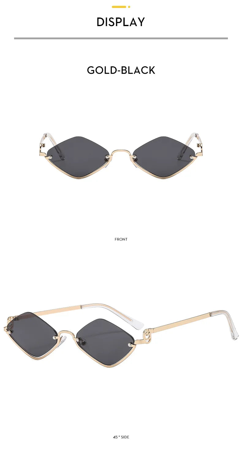 Fashion Small Polygonal Sunglasses Women Brand Metal Half Frame Glasses Ladies Hipster Sexy Cat Eye Shades Vintage