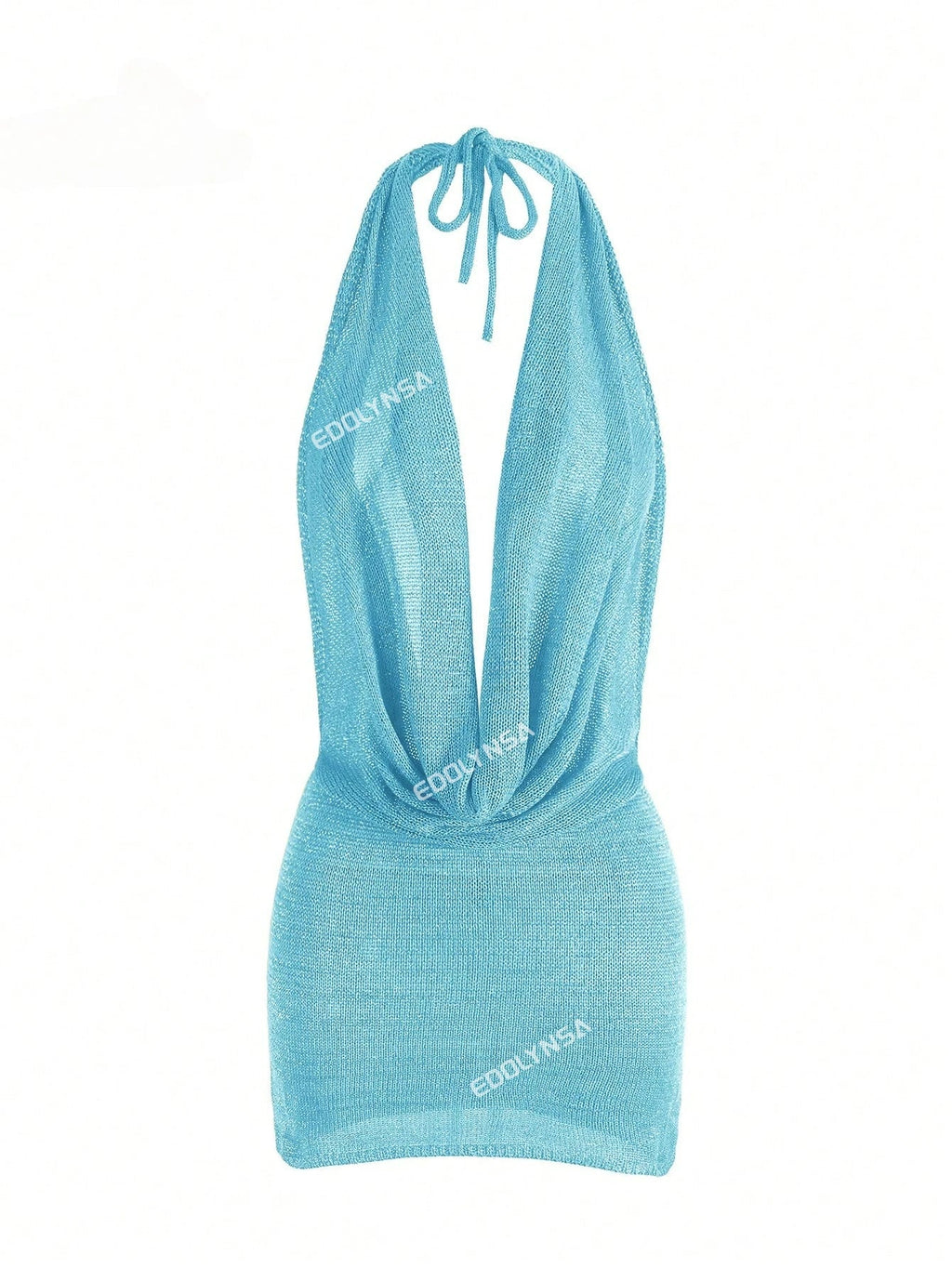 2026 Women New Year Bright Silk Dresses Sexy Stacked V Halter Neck Backless Knit Beach Mini Dress Summer Swimsuit Cover Up K145 Luxlife Brands