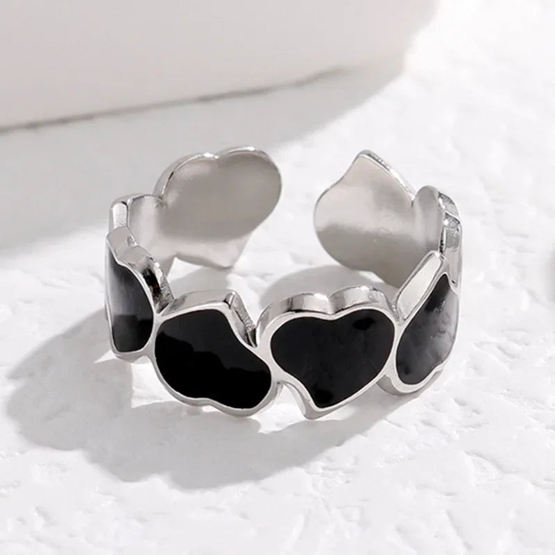 Stainless Steel Black White Heart Rings For Women Gold Color Oil Drip Open Couple Rings Wedding Jewelry Gift Bijoux Femme Luxlife Brands