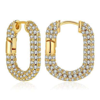 Fashion CZ Zircon Round Huggie Hoop Earrings for Women Geometric U Shape Ear Buckle Hoops Gold Plated Stainless Steel Jewelry