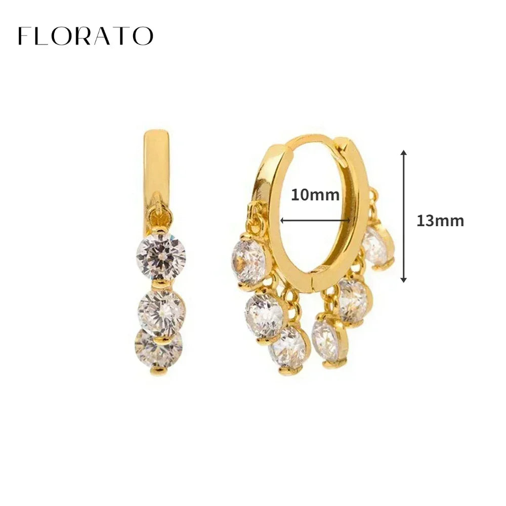 Luxury white crystal zircon earrings 925 sterling silver ear needles Hoop gold earrings For women Fashion Luxury Wedding Jewelry