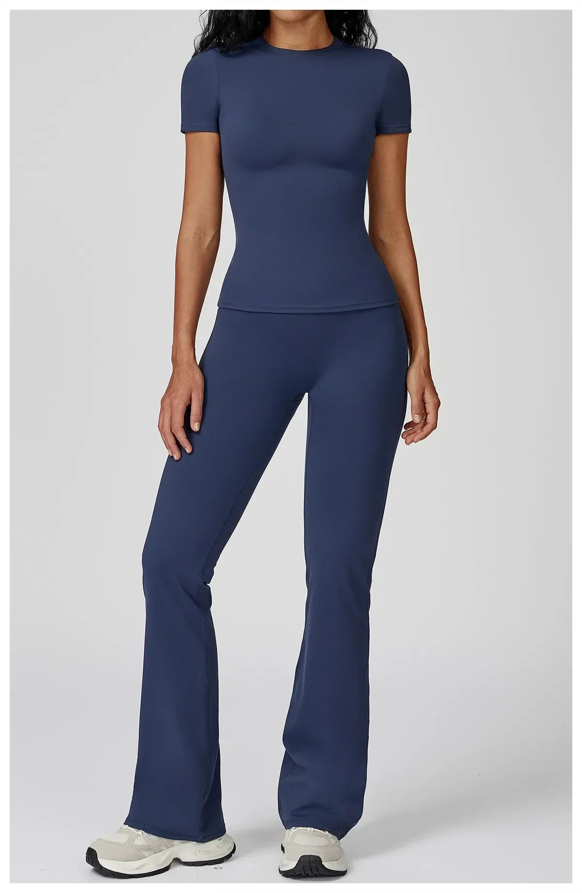 Hearuisavy Women 2 Piece Sport Pants Set Gym Sportswear Workout Short Sleeves Female Push Up Yoga Pants Running Fitness Clothing