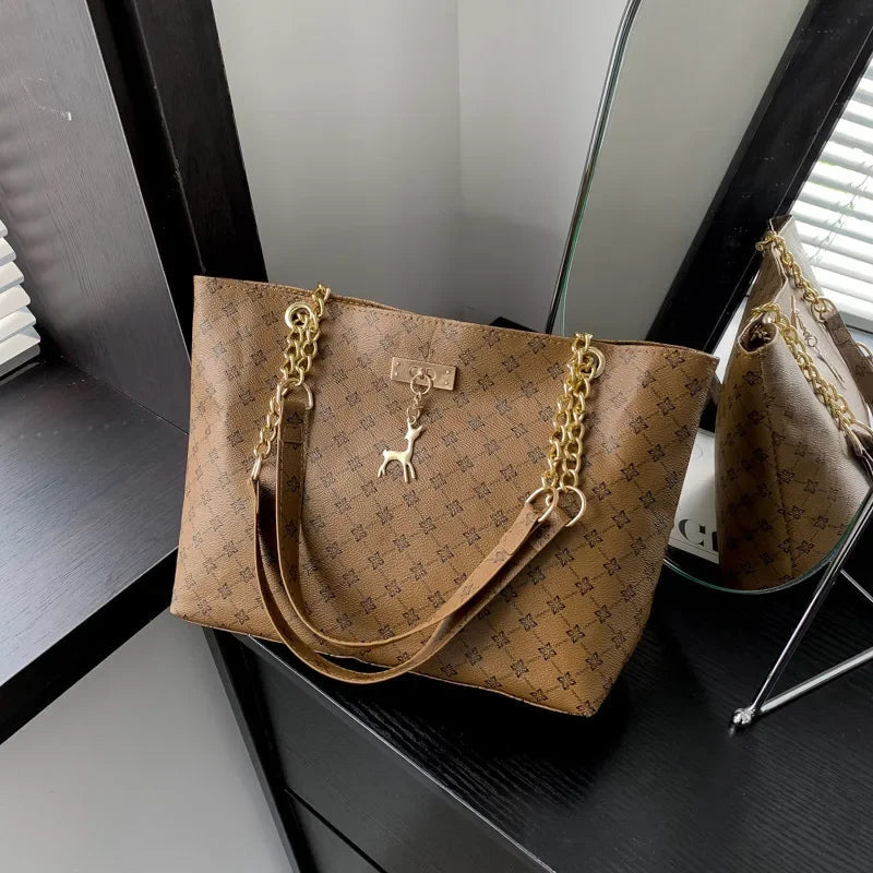 New Presbyopia Handbag Texture Soft Leather Large Capacity Tote Women Bag With Hanging Accessories Shoulder Bag Luxlife Brands