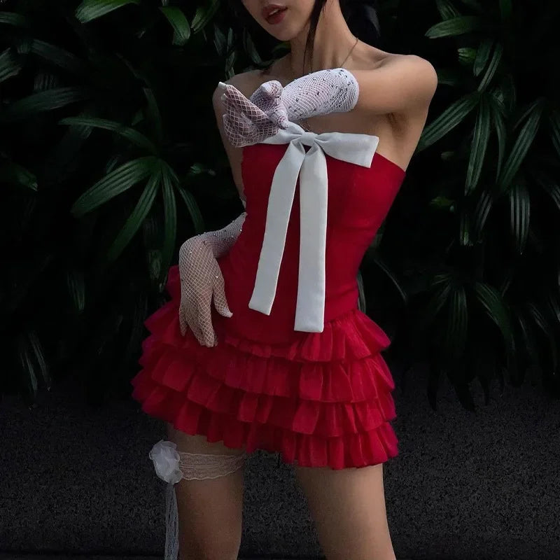 LUX IN LOVE Red Strapless Top & Skirt Set