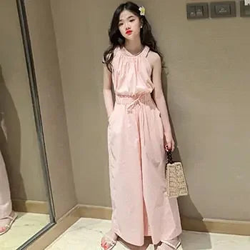 Summer Teen Girls Clothing Sets Children Fashion Princess Tops + Wide Leg Pants 2Pcs Outfits Kids Tracksuit 5 6 8 10 12 14 Years