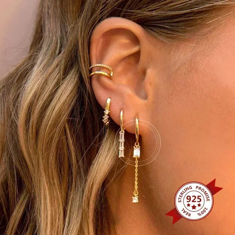 Luxury white crystal zircon earrings 925 sterling silver ear needles Hoop gold earrings For women Fashion Luxury Wedding Jewelry