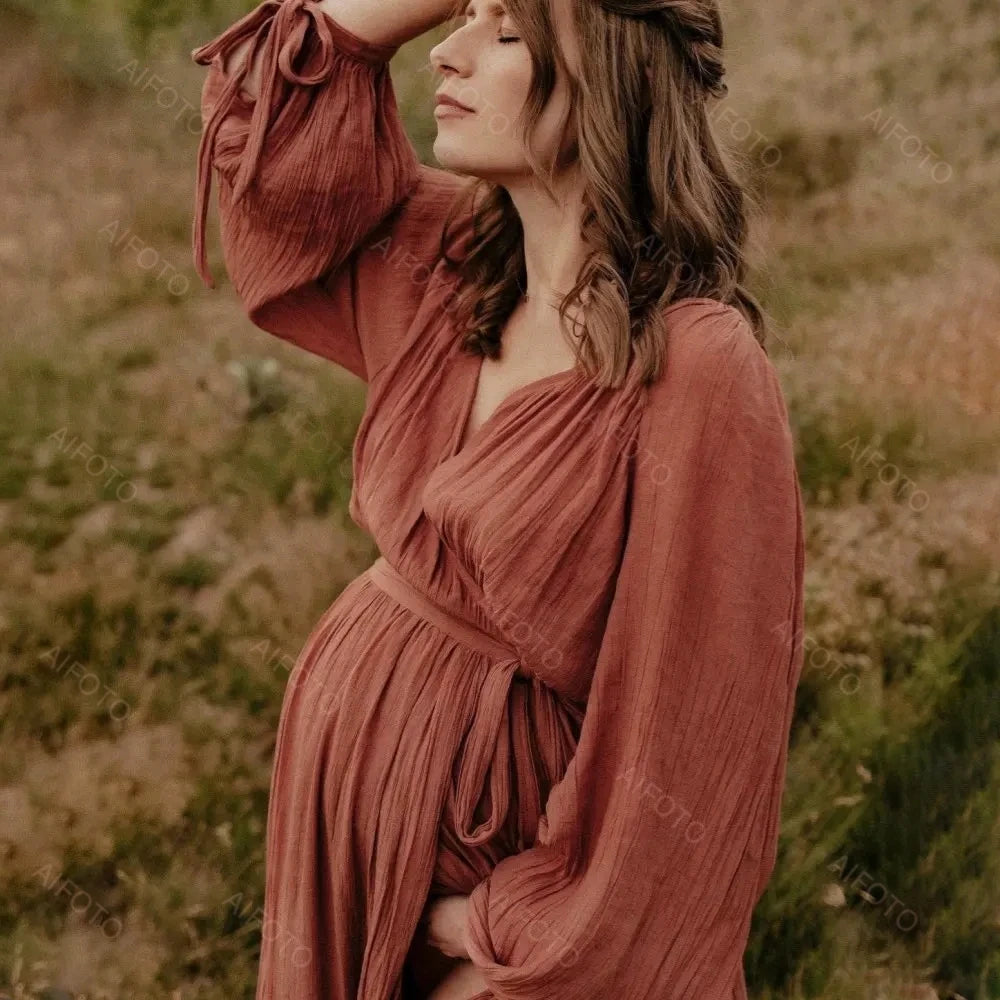 Boho Maternity Linen Cotton Photoshoot Gown