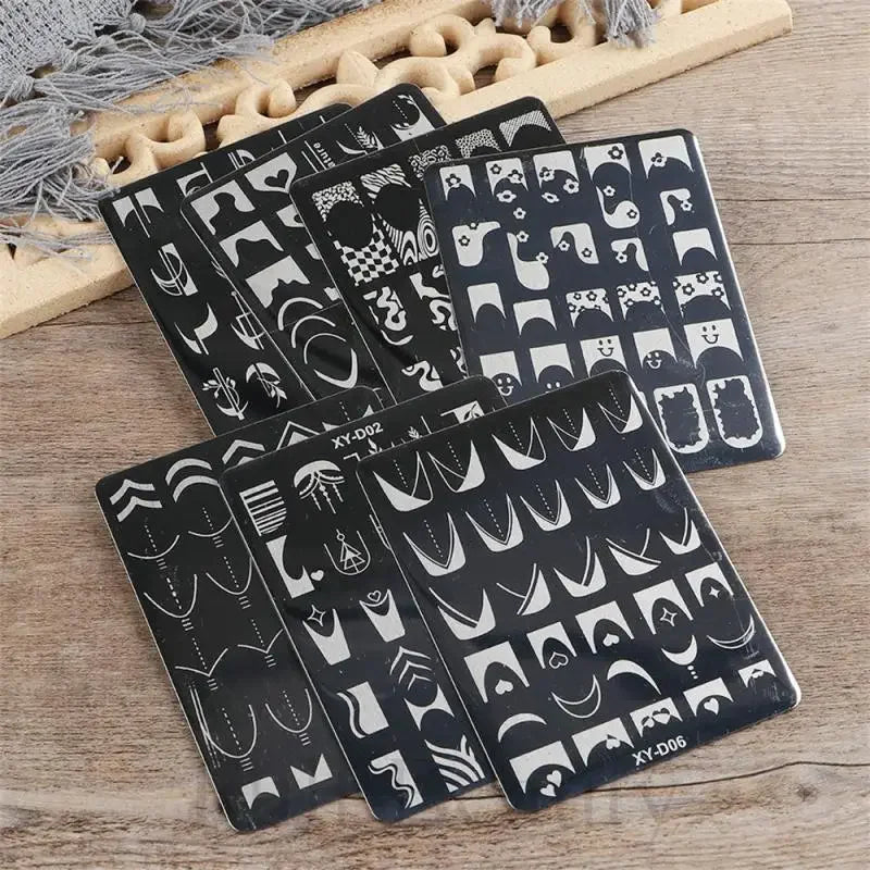 French Line Tips Nail Stamping Plates Stencil Forms Geometry Flowers Leaf Nail Art Stamp Templates Gel Polish Printing Plate LUXLIFE BRANDS