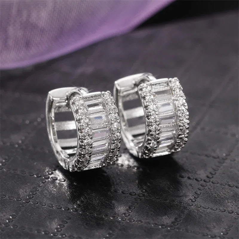 Huitan Fashion Women's Hoop Earrings with Sparkling Cubic Zirconia Fancy Female Ear Accessories Good Quality Wholesale Jewelry LUXLIFE BRANDS