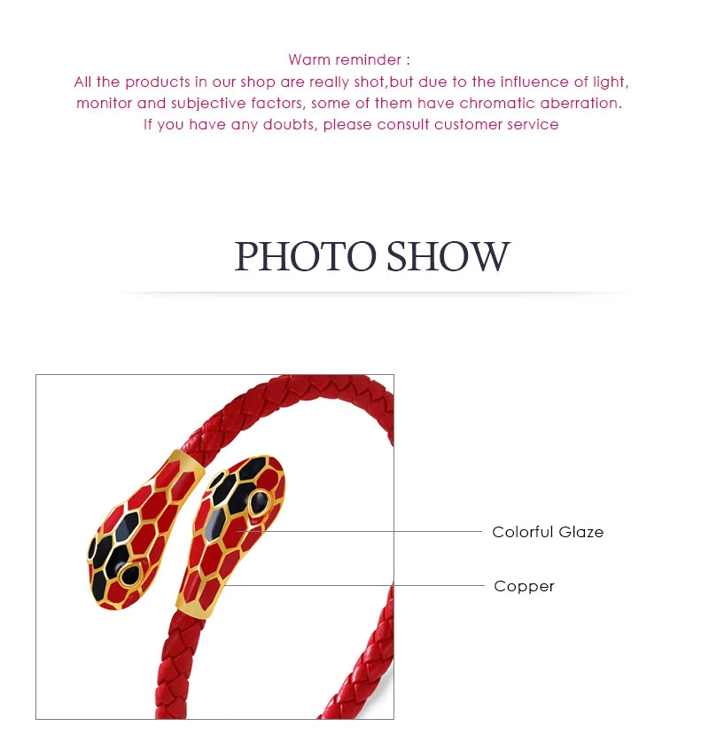 Double Snake Head Cuff Bangles Braided Leather