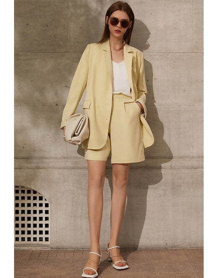 Amii Minimalism Blazers Spring Summer Office Lady Blazer Solid Patchwork Women Jacket Coat Causal Women's Shorts 12170071