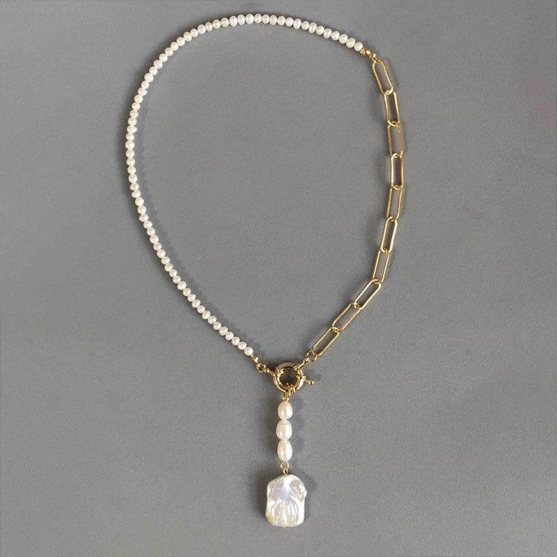 Boho Fashion Gold-Color Shell Necklace Natural Pearl Handmade Beautiful Necklace Women Baroque Jewelry Charm Statement Best Gift
