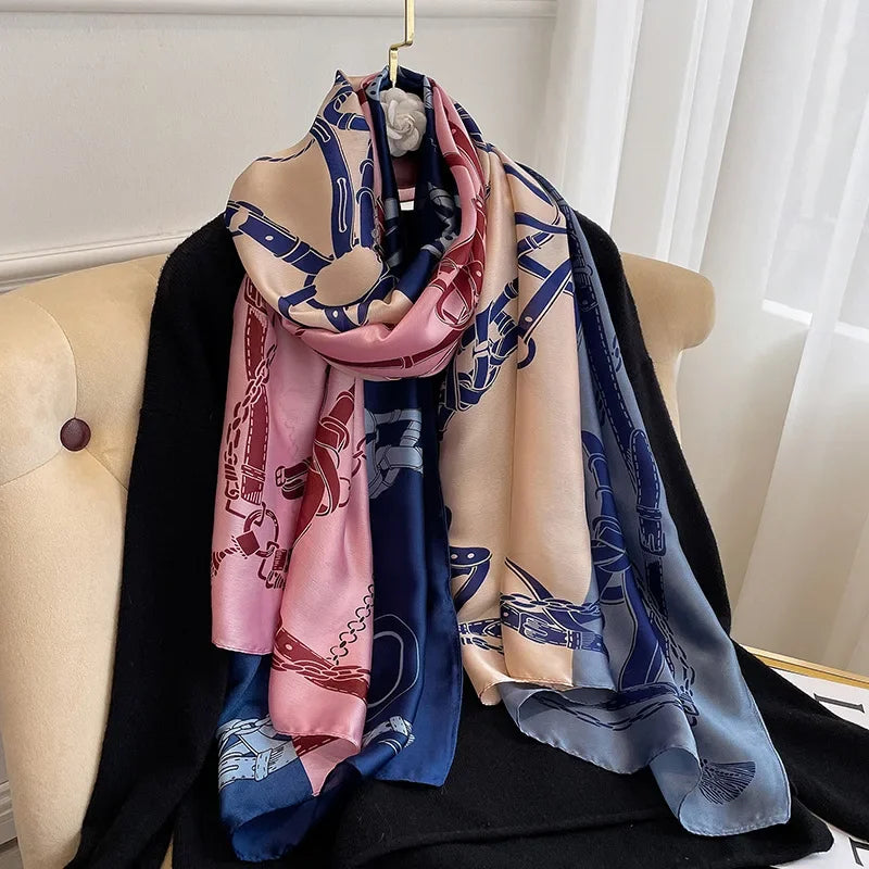 180*90cm Luxury Brand Spring Summer Autumn Women Clothing New Fashion Color matching printed silk scarf lady popular turba