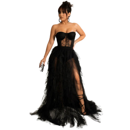 Belle Of The Ball Mesh Corset Maxi Dress