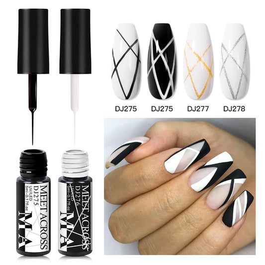MEET ACROSS 5ml Liner Nail Gel Polish 28 Colors Black White French Pull Line Painting Varnish For UV Nails Art Design Manicure LUXLIFE BRANDS