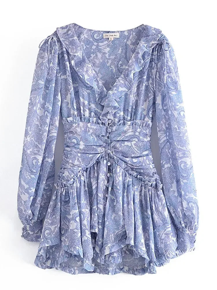 Flora Floral Print Chiffon Mini Dress