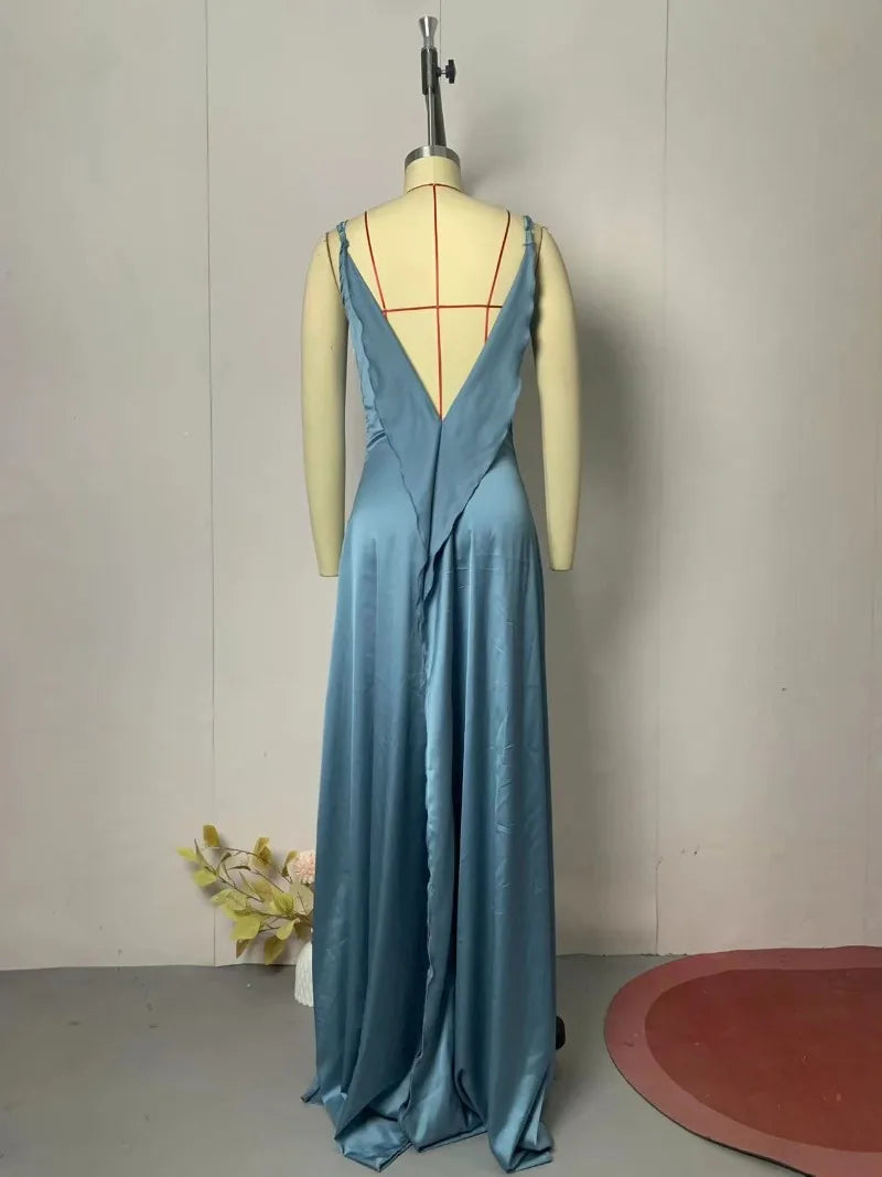 Elegant Women Guest Wedding Dress Sexy Strap Halter Backless Slim Cocktial Evening Maxi Dress Luxury Party Celebrity Prom Gown Luxlife Brands