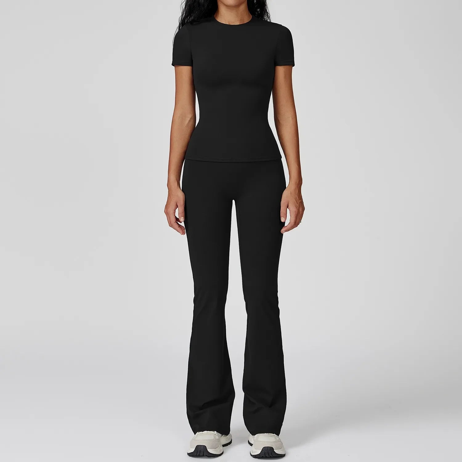 Hearuisavy Women 2 Piece Sport Pants Set Gym Sportswear Workout Short Sleeves Female Push Up Yoga Pants Running Fitness Clothing