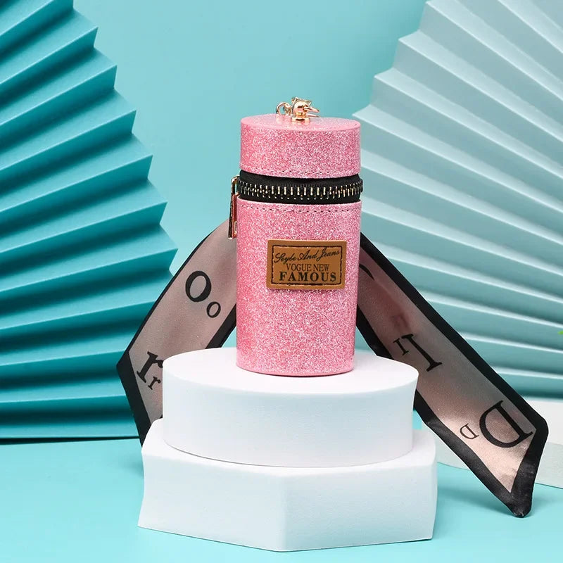 Creative Luxury Leather Plaid Mini Lipstick Bags Pendant Keychain Fashion Exquisite Storage Bag Keyring Female bag Car KeyChain LUXLIFE BRANDS