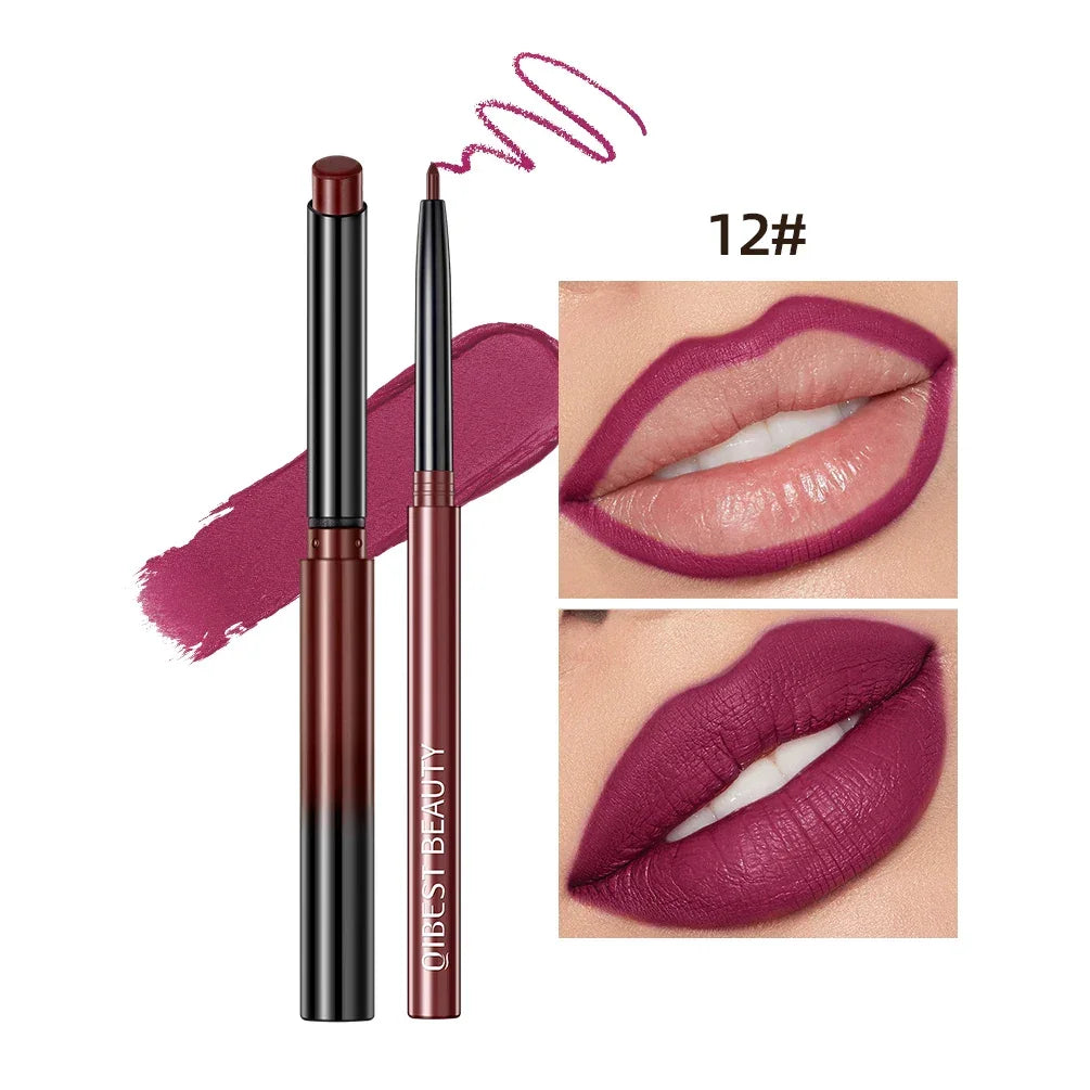QIBEST Lipstick Pencil Waterproof Sexy Red Nude Purple Matte Tint Lipstick Lasting Lip liner Pen Longlasting Makeup Cosmetics Luxlife Brands