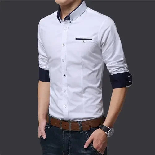 TFETTERS Newest Cotton Men Shirt Casual Shirt Long Sleeve Solid Color Regular Fit Plus Size Men&#39;s Shirts