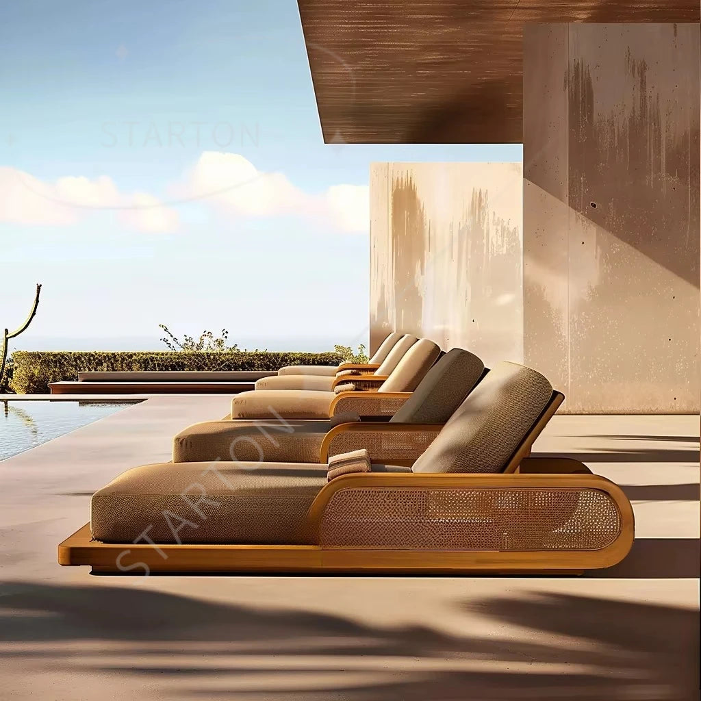 Best-selling Outdoor Teak Wood Sunbed Customized New Lounger Luxury Outdoor Chaise Lounge