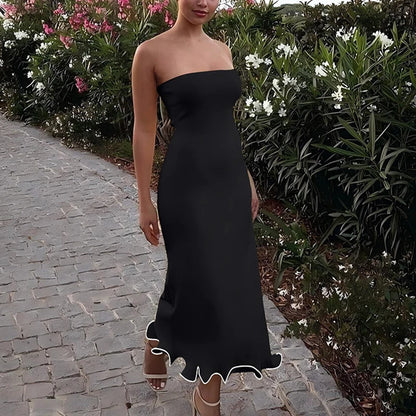 ONEINALL Sexy Sleeveless Long Dress For Women Tube Top Backless Slim Spliced Fungus Hem Elegant Evening Dresses Female Clothing