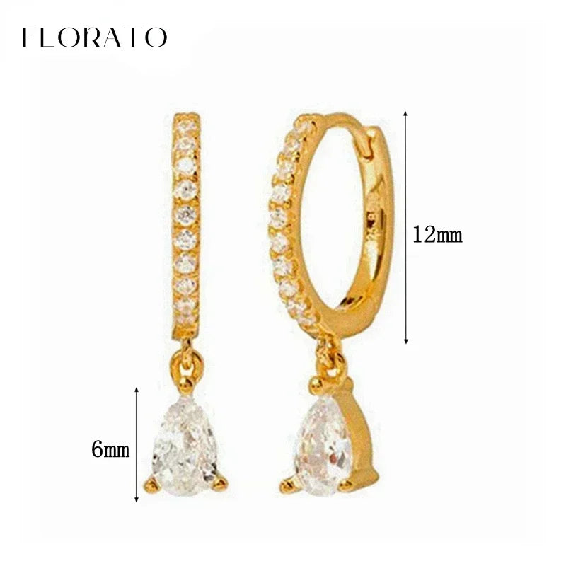 Luxury white crystal zircon earrings 925 sterling silver ear needles Hoop gold earrings For women Fashion Luxury Wedding Jewelry