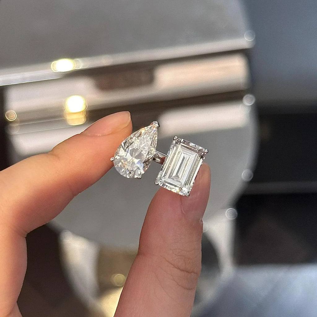 New 925 Sterling Silver Pink White Pear Cut Heart cut Simulated Diamond Wedding Party Open Rings Fine Jewelry Christmas Gifts