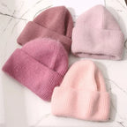 Fashion Warm Skullies Angola Rabbit Fur Winter Knitted Beanies Women Cap Female Three Fold Ski Outdoor Hats Luxlife Brands