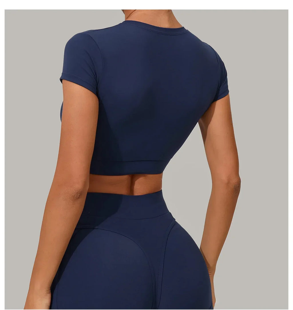 Yoga T-shirt Women's Short Sleeved Sports T-shirt Quick Drying Workout Short Sleeved Pilates Running Tights Exercise Fitness Top