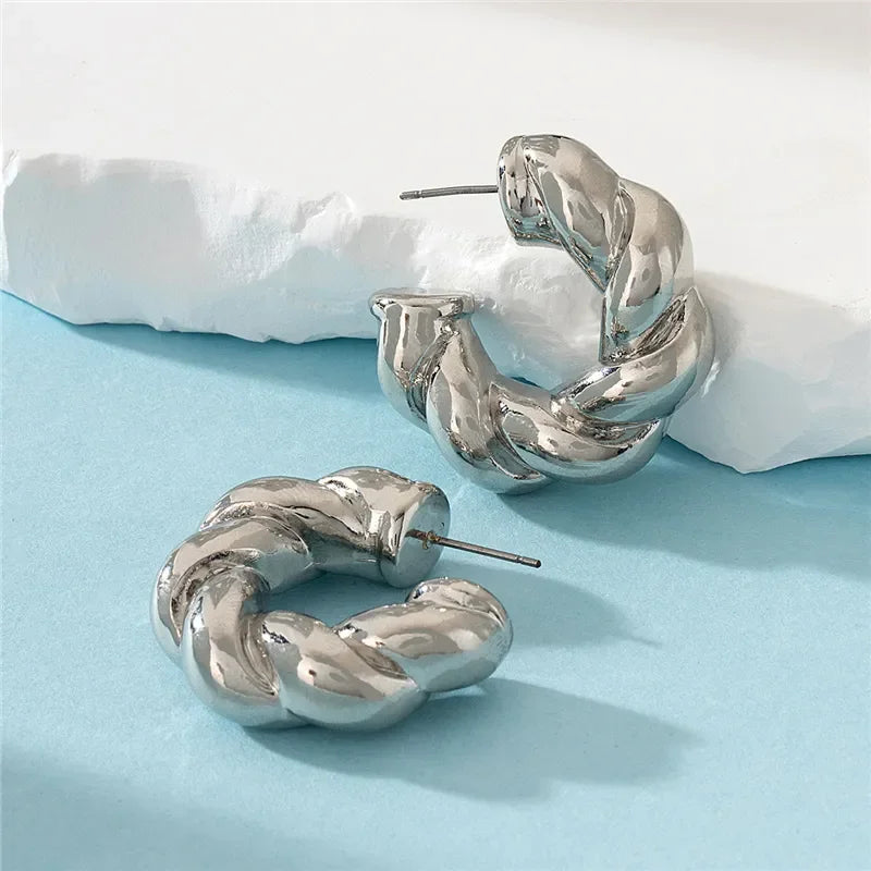 Trendy Circle Twists Hoop Earring for Women Simple Temperament Hyperbole Gold Color Ear Daily Wear Jewelry Party Gifts LUXLIFE BRANDS