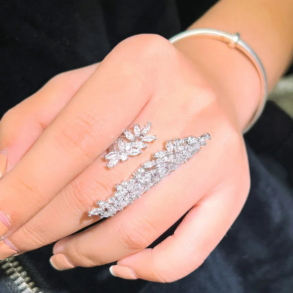 CWWZircons Adjustable Sparkly Big Chunky White Cubic Zirconia Pave Setting Women Party Engagement Long Finger Rings Jewelry R253 LUXLIFE BRANDS