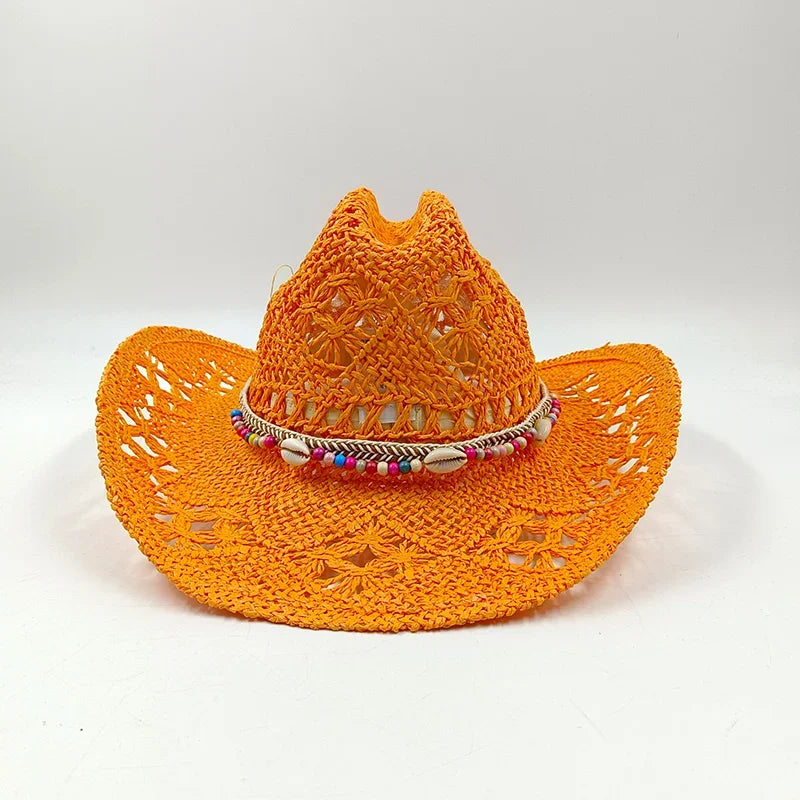 Hand-woven hollow denim straw hat men's and women's summer sunscreen hat western cowboy straw hat sombrero mujer sombrero hombre