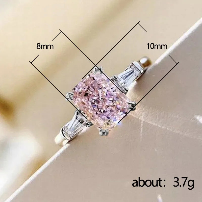 Square Pink Cubic Zirconia Wedding 925 Sterling Silver Rings for Women Romantic Bridal Marriage Party Rings Fashion Jewelry