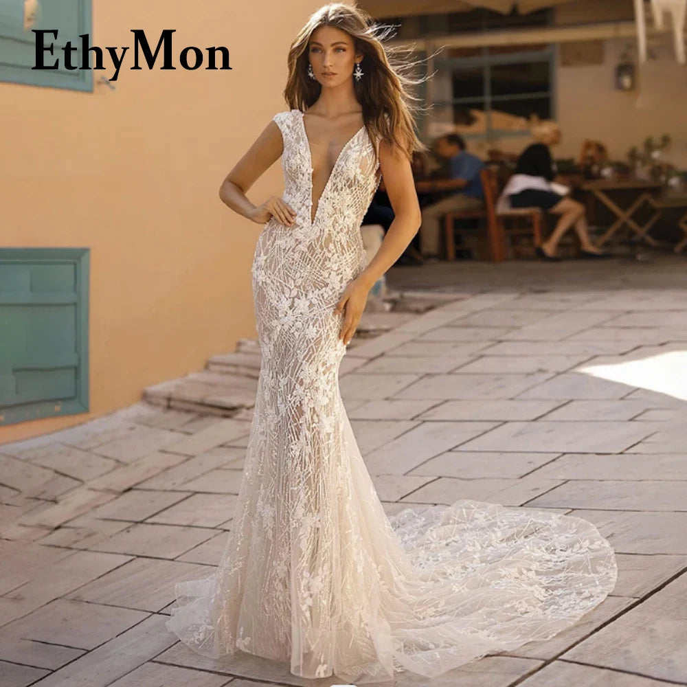 Ethymon Modern Sweetheart Wedding Gown For Bride Off the Shoulder Trumpet Lace Appliques Backless Robe De Mariée Customised Luxlife Brands