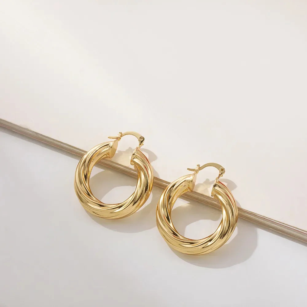 New Trendy Geometric Twisted Thick Hoop Earrings Fashion Gold Color Big Round Circle Earrings for Women Punk Hiphop Jewelry Gift LUXLIFE BRANDS