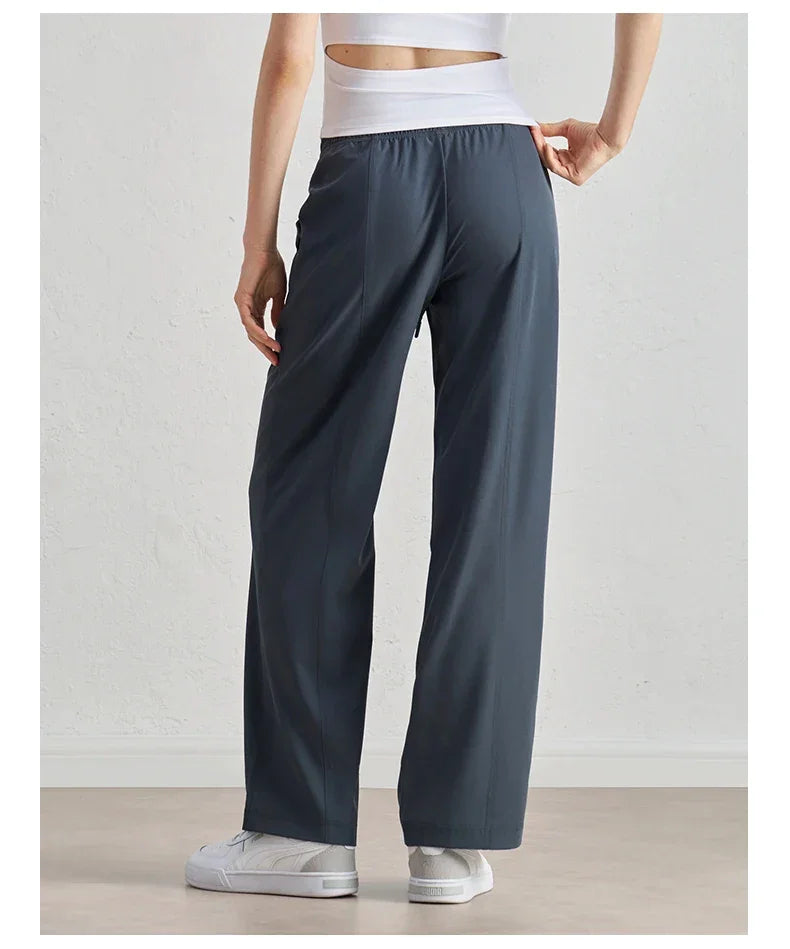 Alo Eup High Waist Wide Leg Dstring Pants Summer Casual Fitn Outdoor Sports Straight Leg Loose Fit Trousers